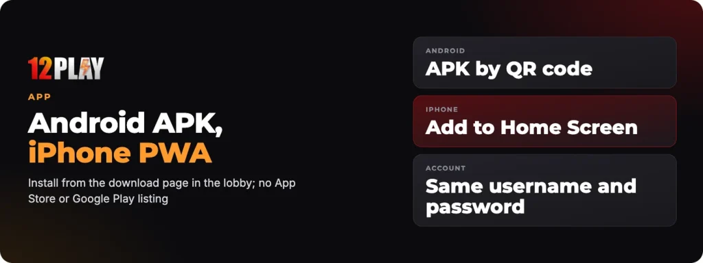 12Play app: Android APK and iPhone home screen app from the lobby download page