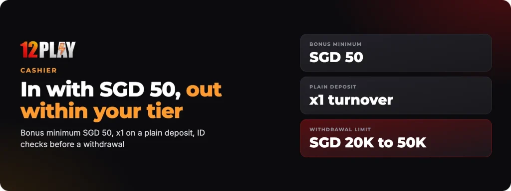 12Play deposit and withdrawal: in from SGD 50, out within your tier limit